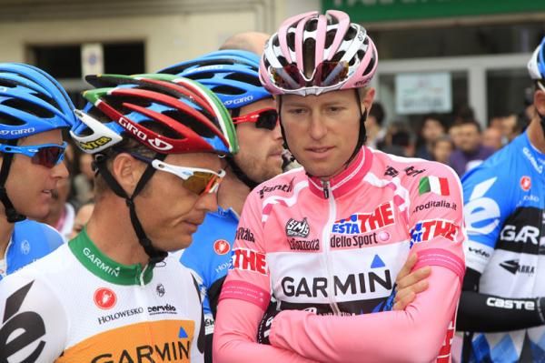 Race leader Ryder Hesjedal (Garmin-Barracuda) at the start of stage 9 of the Giro d'Italia
