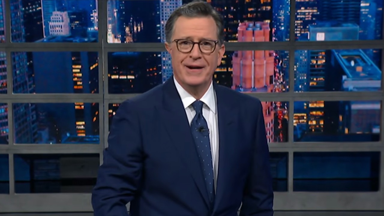 Stephen Colbert doing his final monologue during The Late Show's finale.