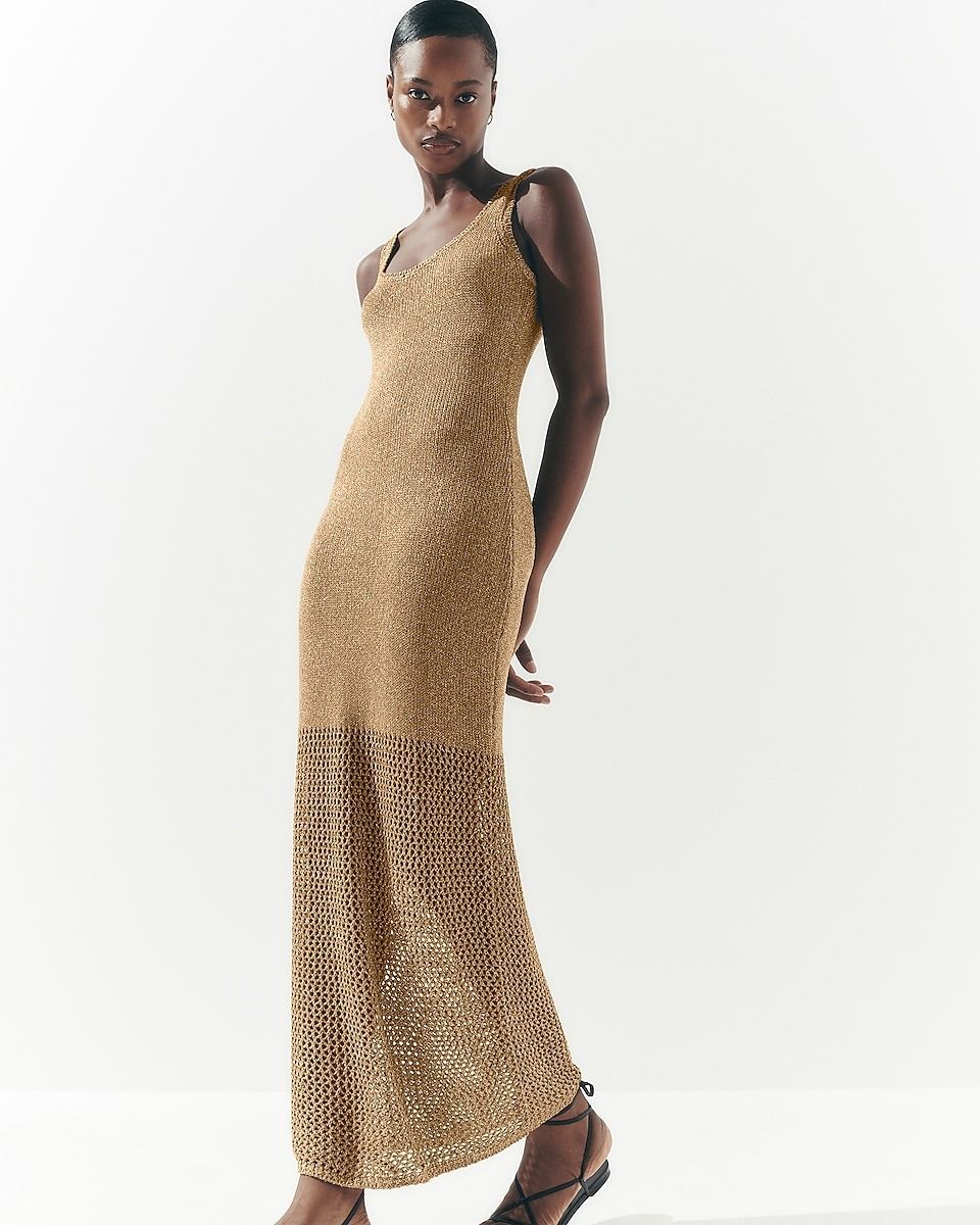 Express, Metallic Crochet Scoop Neck Maxi Sweater Dress