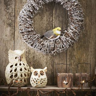 ceramic owl tea light holders rustic glitter wreath the contemporary home