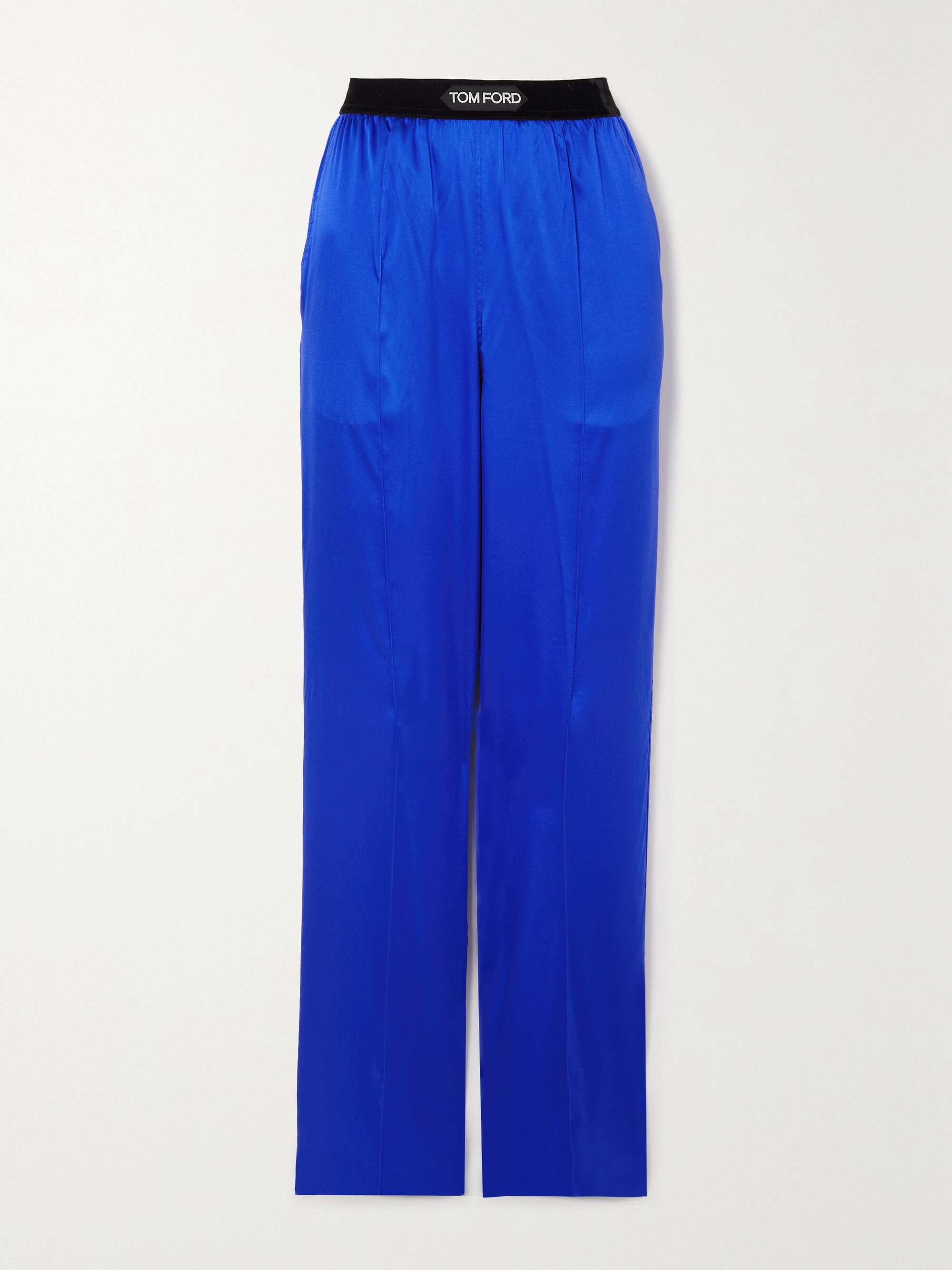 Velvet-Trimmed Stretch-Silk Satin Pants