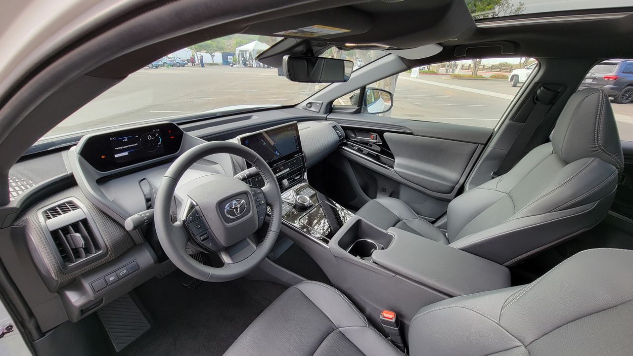 The front seats and dash in the bZ4X