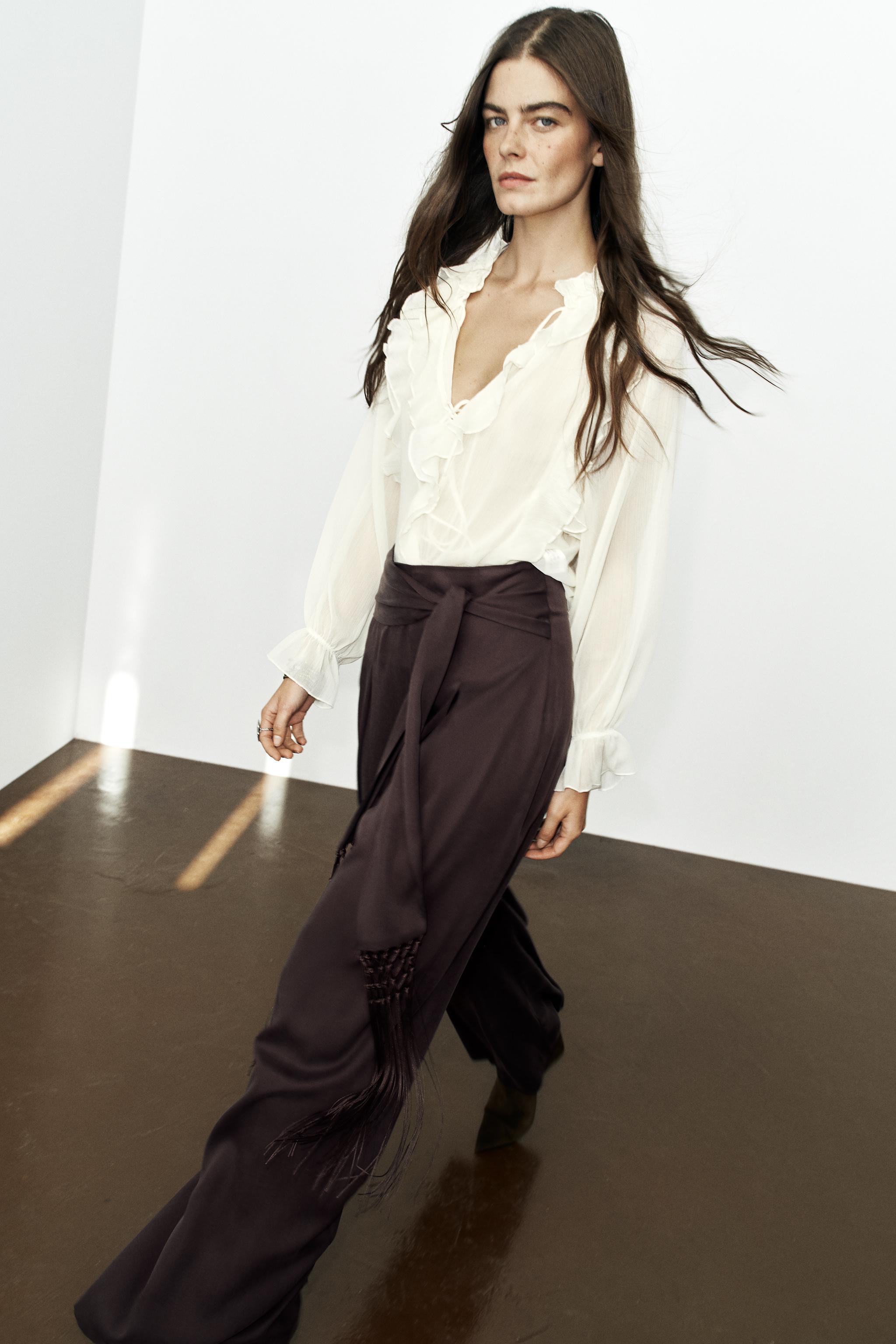 Fringed Belt Trousers - Brown - Xs