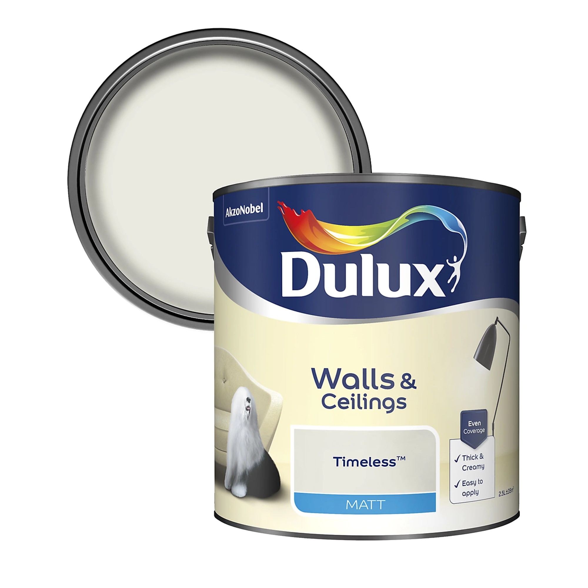 Dulux Walls &amp;amp; Ceilings Timeless Matt Emulsion paint, 2.5L