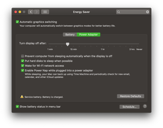 macOS Mojave System Preferences, Energy Saver