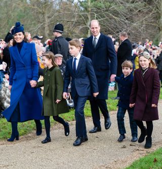 The Prince and Princess of Wales with their children at Sandringham for the Royal Christmas church service