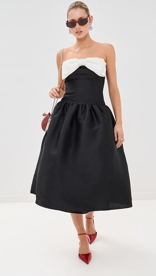 Self Portrait Taffeta Contrast Bow Midi Dress