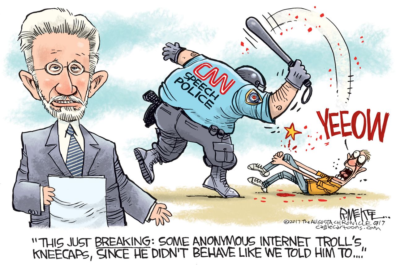 Political cartoon U.S. Wolf Blitzer CNN free speech Trump wrestling tweet