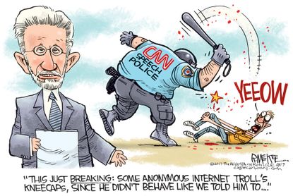 Political cartoon U.S. Wolf Blitzer CNN free speech Trump wrestling tweet