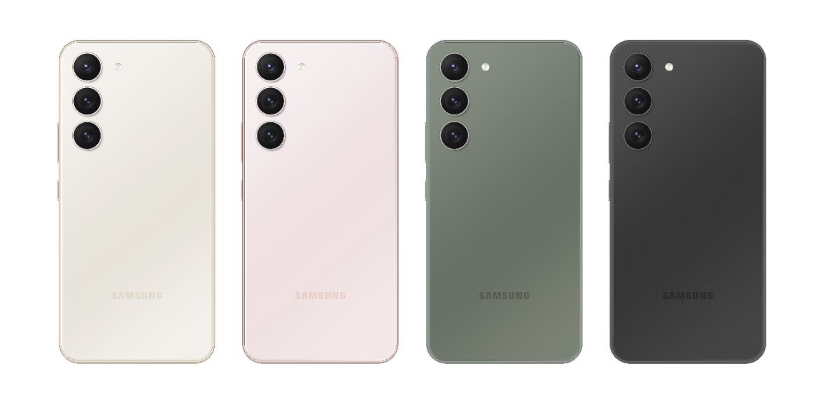 Imagen de renders del Samsung Galaxy S23 en cuatro colores diferentes