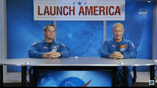 NASA astronauts Robert "Bob" Behnken and Douglas "Doug" Hurley chat with the media ahead of the May 27, 2020 flight on SpaceX's Crew Dragon vehicle.