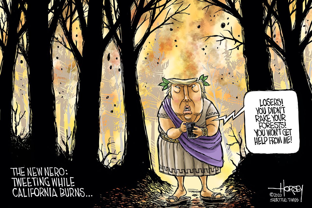 Political Cartoon U.S. Trump California wildfires nero