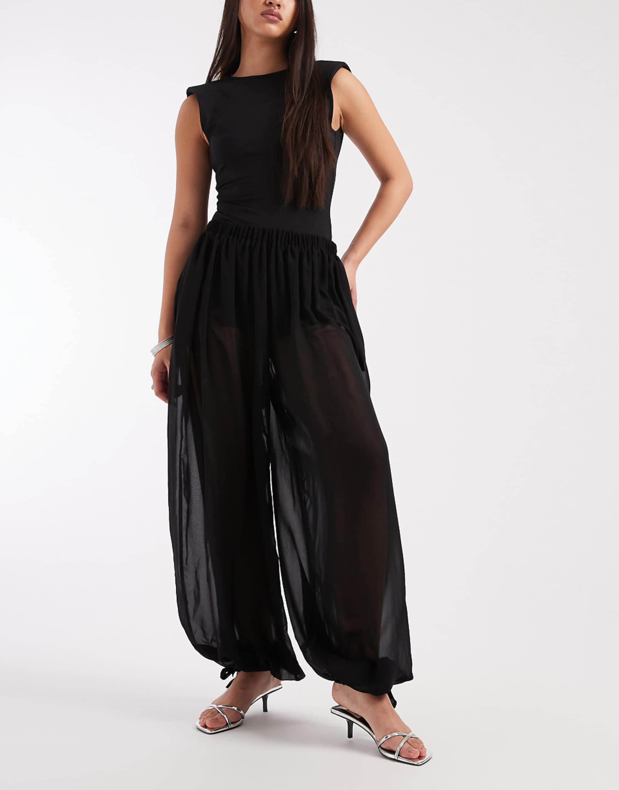 Asos Design Chiffon Sheer Balloon Trouser in Black