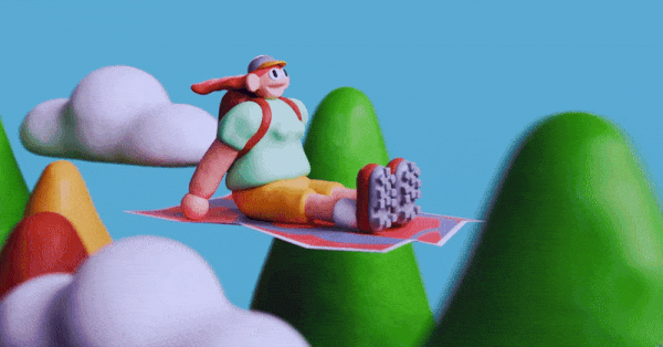 Animation of a character on a flying carpet
