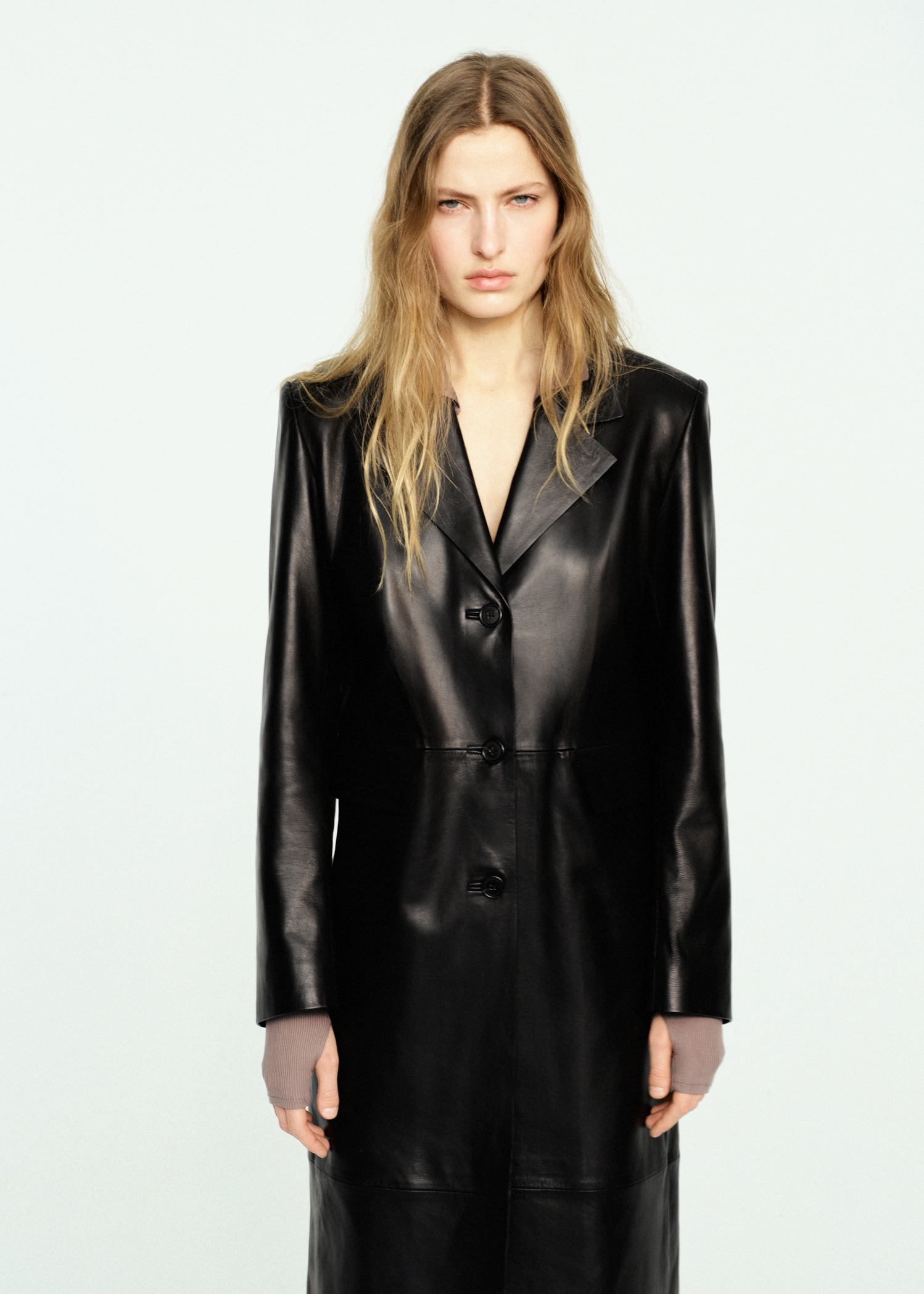 100% Leather Straight-Cut Coat With Pockets - Women | Mango United Kingdom