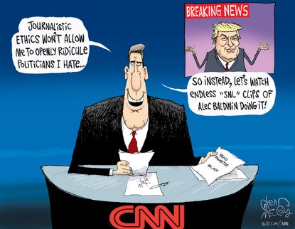 Political Cartoon U.S. CNN Journalism ethics SNL Alec Baldwin
