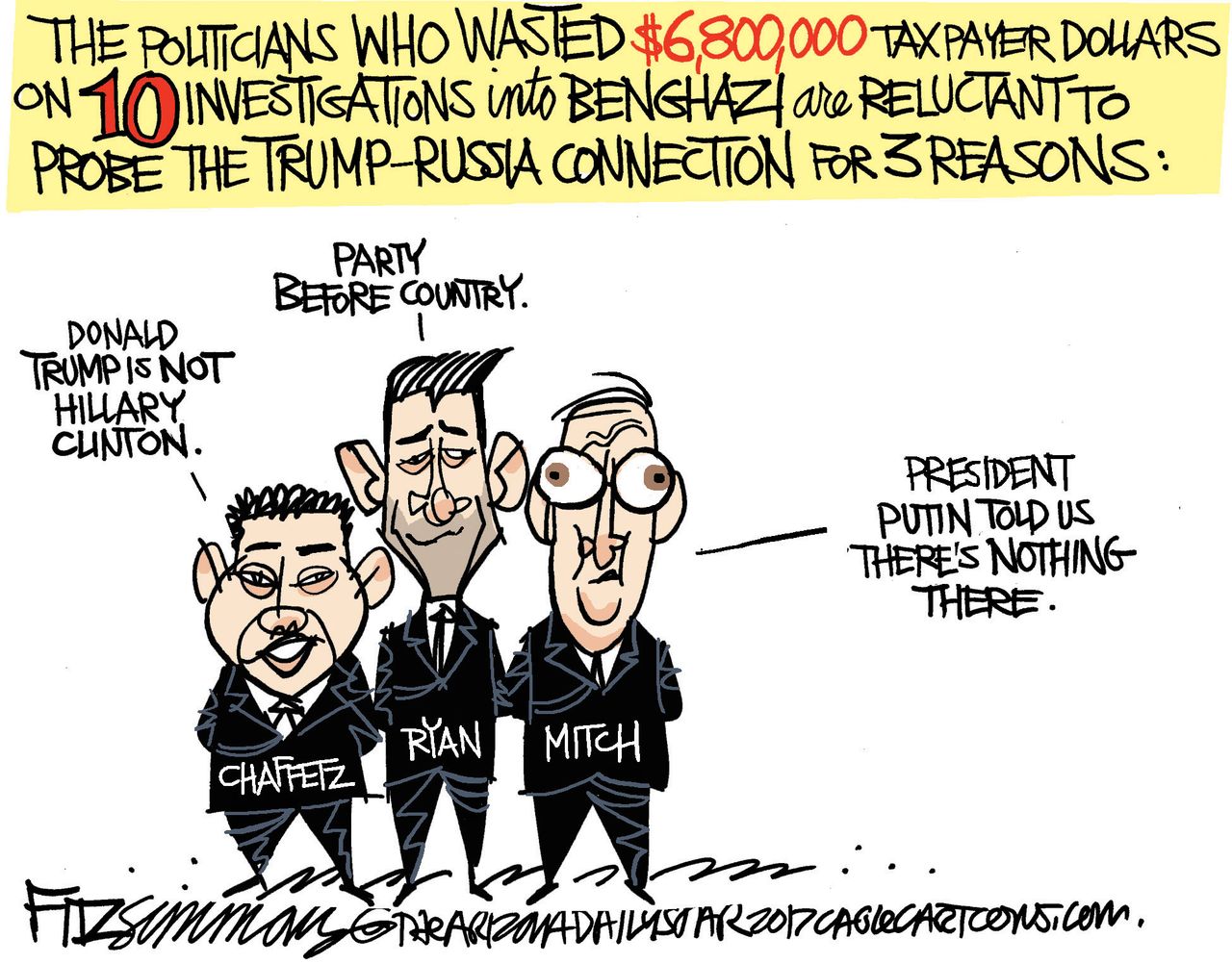 Political Cartoon U.S. GOP investigations Benghazi refuse Trump Russia