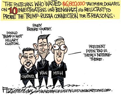 Political Cartoon U.S. GOP investigations Benghazi refuse Trump Russia