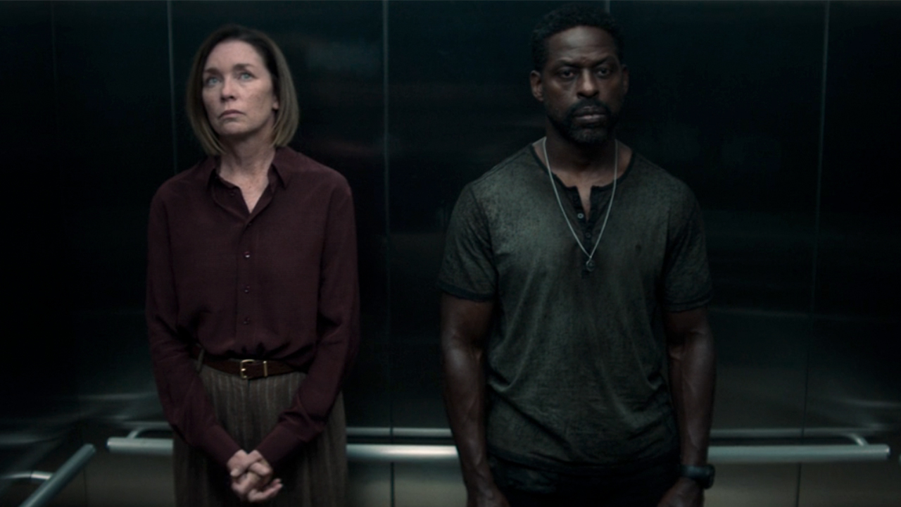 Julianne Nicholson and Sterling K. Brown in an elevator in Paradise.