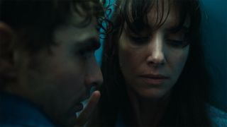 Alison Brie and Dave Franco in a bathroom stall in Together