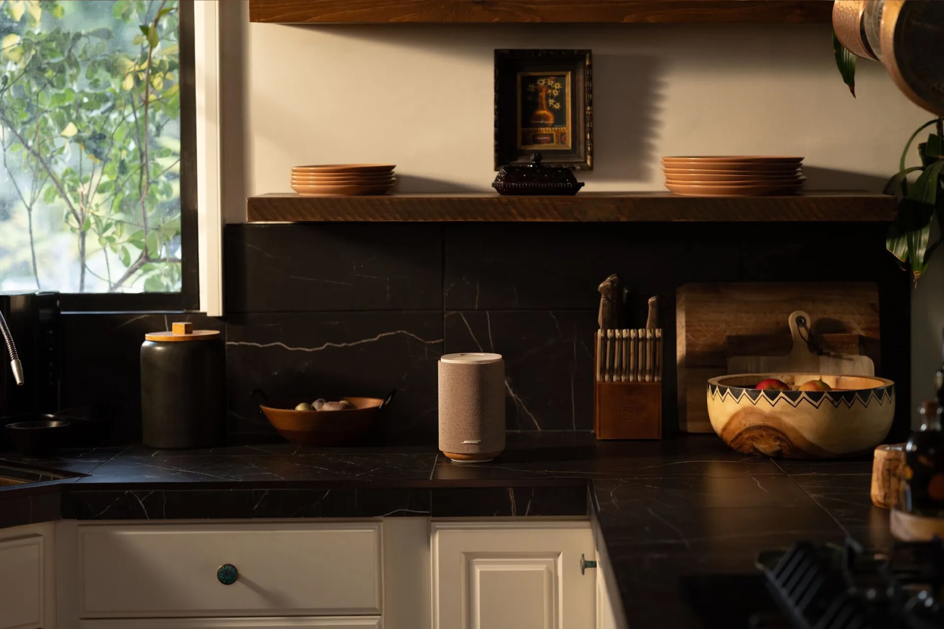 Bose lifestyle collection speaker on a countertop in a kitchen