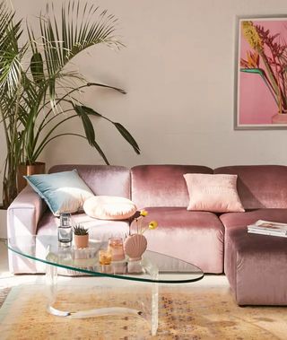 A pink modular sofa