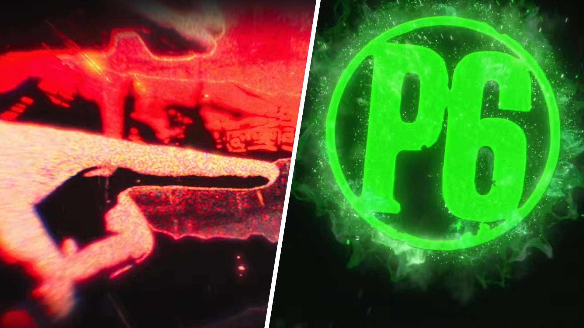 The Persona 6 Logo with another screenshot of hands from the trailer pointing at it