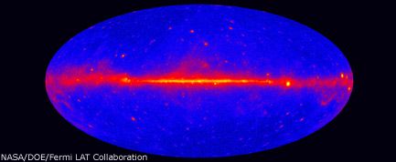 The sky is ablaze with explosive, invisible gamma-rays (shown here in yellow and red). According to a new study, some of those rays may be the products of dark matter.