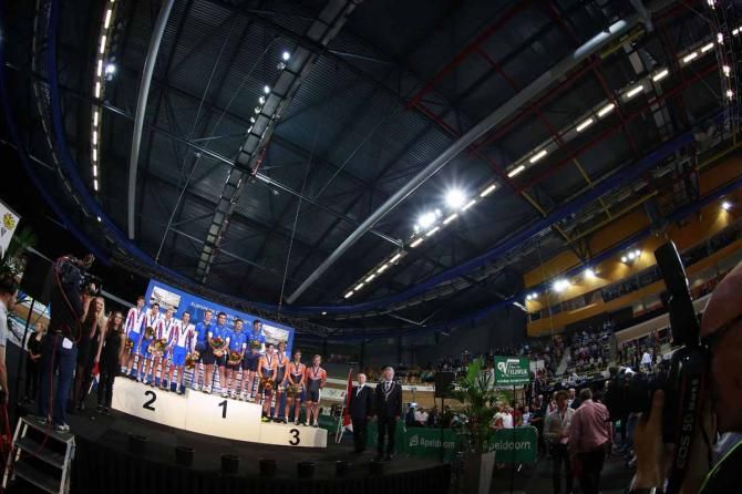 The podium of the men's team pursuit