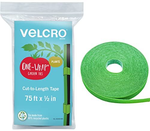 Velcro Brand Adjustable Plant Ties | 75 Ft X 1/2 in Green Garden Tape | Reusable, Cut-To-Length Hook &amp;amp; Loop Plant Support for Staking, Training &amp;amp; Organizing Tomatoes, Vines, and Flowers