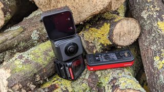 Insta 360 One RS action camera on a rock