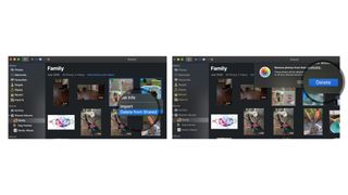 Remove photos or video from Family album on Mac: Right Click, Select Delete, Confirm Delete
