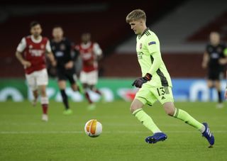 Arsenal’s goalkeeper Alex Runarsson made his debut for the club in the Europa League win over Dundalk.