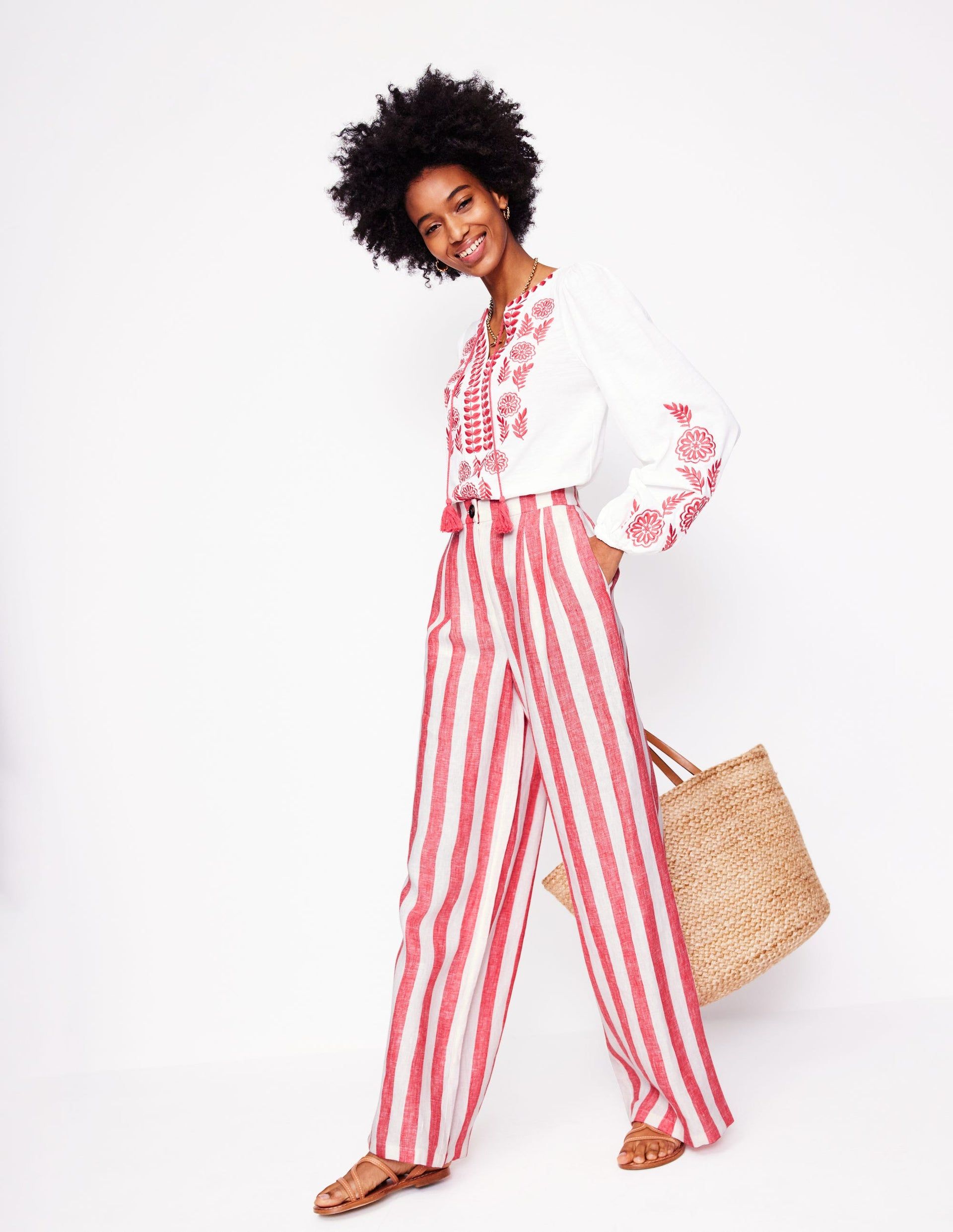 Dulwich Linen Pants-Strawberry Tart Red Stripe