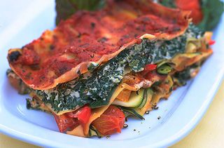 Creamy spinach and roasted vegetable lasagne