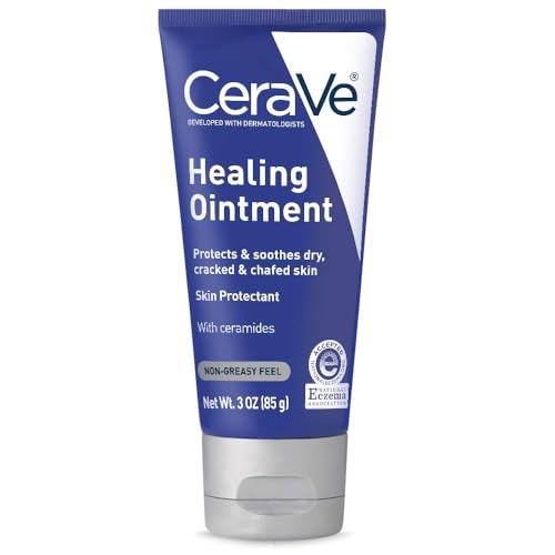 Cerave Healing Ointment, Hydrating Skin Protectant With Petrolatum, Hyaluronic Acid &amp;amp; Ceramides, Face &amp;amp; Body Skin Barrier Repair for Cracked, Chafed, Dry Skin, Fragrance Free &amp;amp; Lanolin Free, 3 Oz