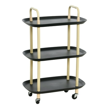 Main + Mesa Modern Plastic and Metal 3-Tier Trolley, Black and Sand