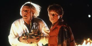 Christopher Lloyd as Emmett Brown and Michael J. Fox as Marty McFly in Back to the Future (1984)