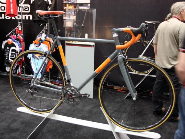 Pegoretti's booth at NAHBS was filled with oversized steel road bikes using both lugged and TIG-welded construction.