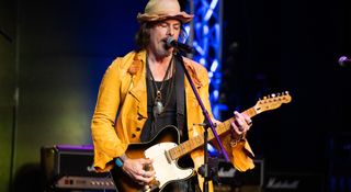 Richie Kotzen plays his signature Fender Telecaster onstage at a Leslie West tribute night.