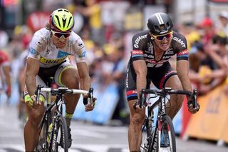 Peter Sagan and John Degenkolb finish stage 4 of the 2015 Tour de France.