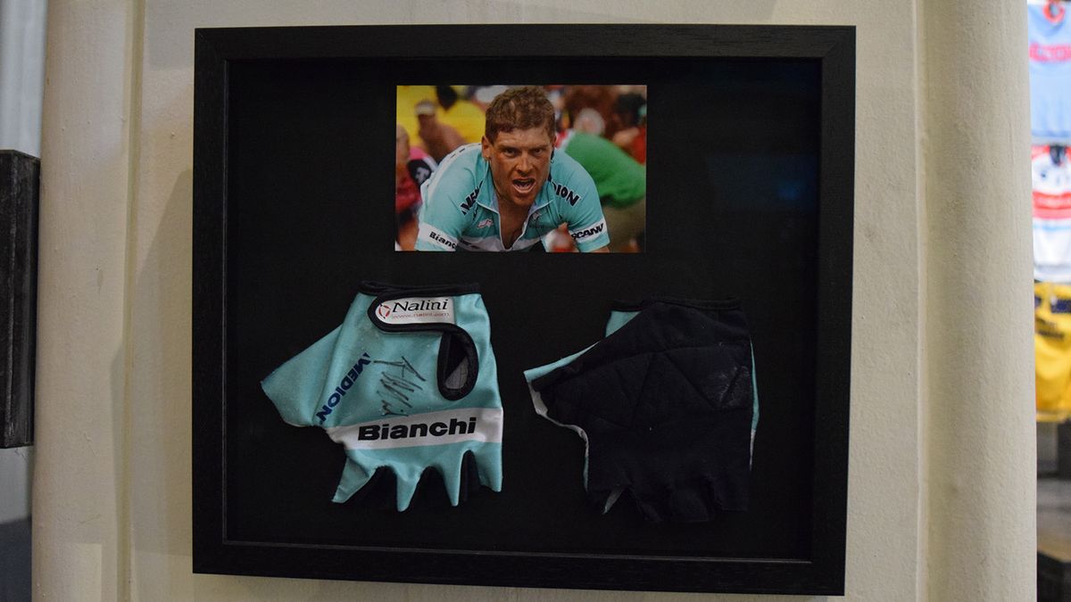 A pair of Jan Ullrich's mitts, signed by the German