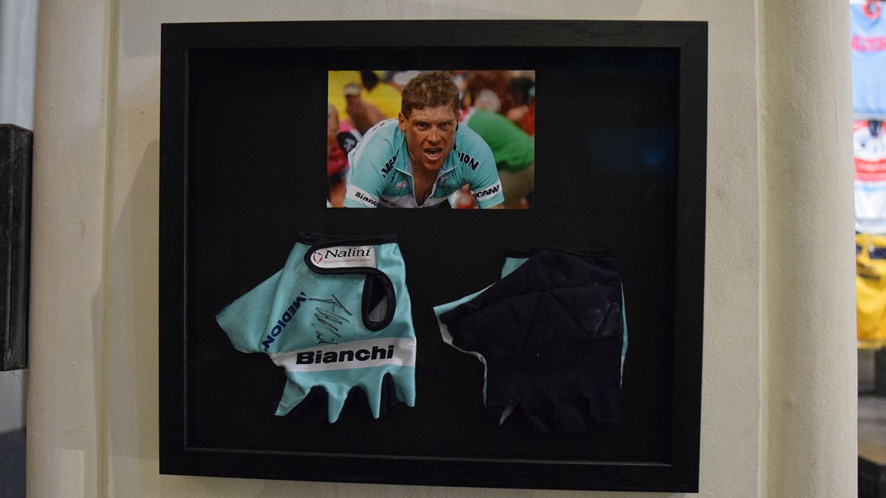 A pair of Jan Ullrich's mitts, signed by the German