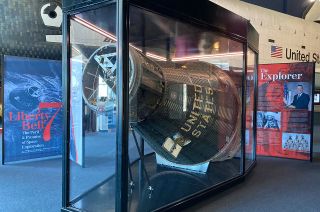 Astronaut Gus Grissom's Mercury capsule, Liberty Bell 7, on display at the Cosmosphere space museum in Hutchinson, Kansas.