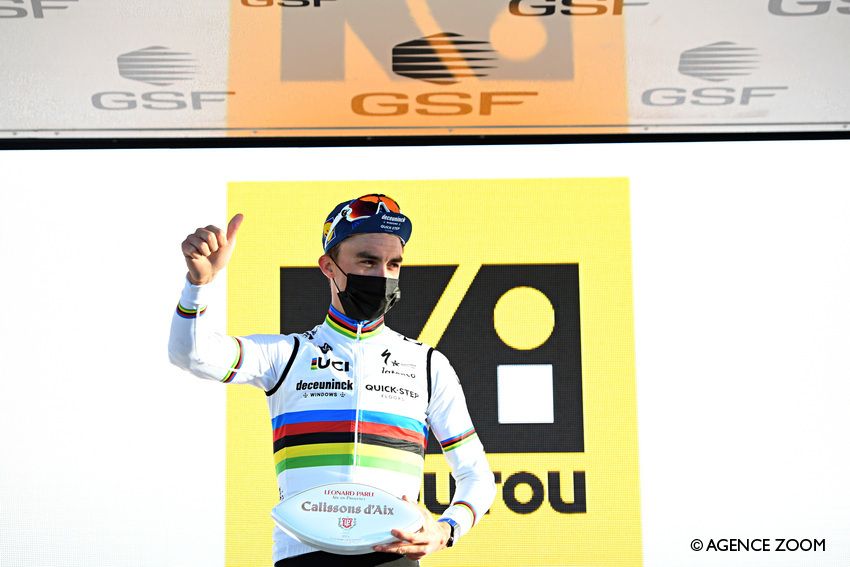 CASSIS FRANCE FEVRIER 11 Julian Alaphilippe of France of team DECEUNINCK QUICK STEP durant letape 1 Aubagne Six Fours les Plages du Tour de Provence 2021 Le 11 fevrier 2021 Cassis France Photo by James StarttAgence Zoom