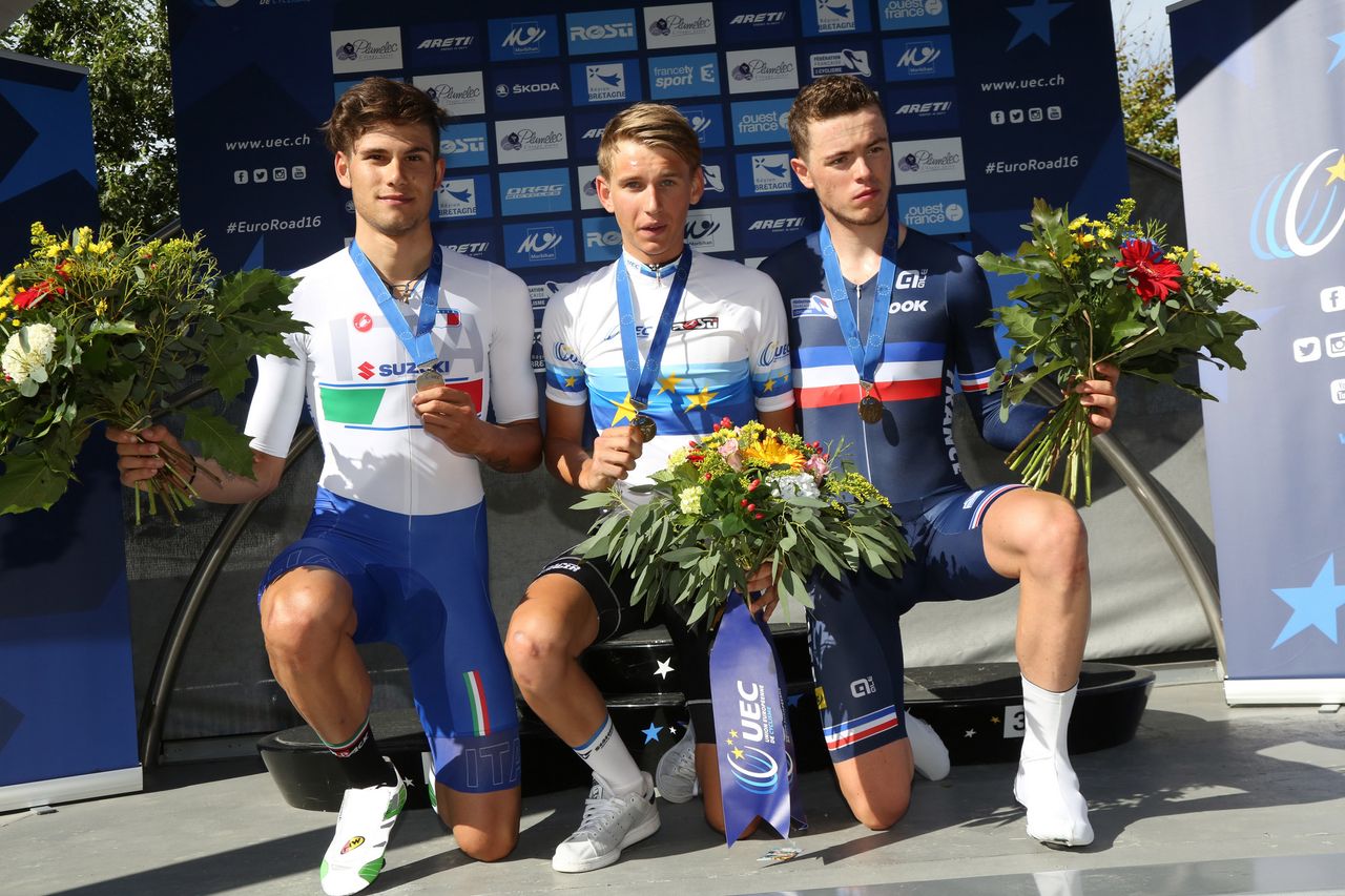 Filippo Ganna, Lennard Kamna and Remi Cavagna on the podium