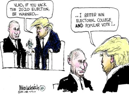 Political cartoon U.S. Trump Putin Russia investigation 2020 election popular vote