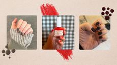 an image of W&H Beauty Team Nail Polish Recommendations holding shot on a beige background