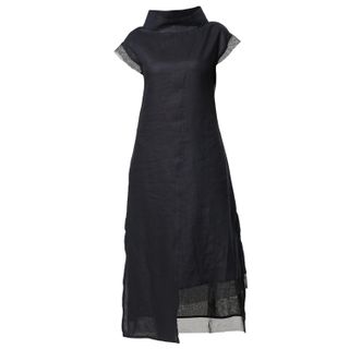 Asymetric Linen Dress in Black by Metamorphoza