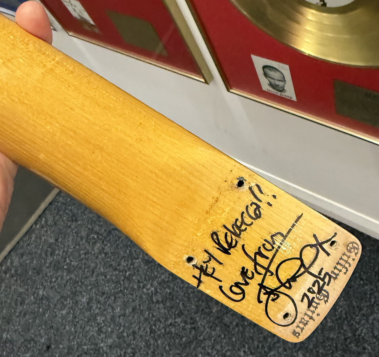 The guitar neck giving to Rebecca Mardal by Johnny Marr